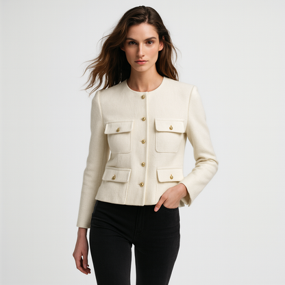 Kvinders kort tweedjakke | Struktureret design | Klassiske lommer & knapper