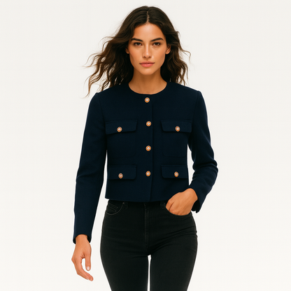 Kvinders kort tweedjakke | Struktureret design | Klassiske lommer & knapper