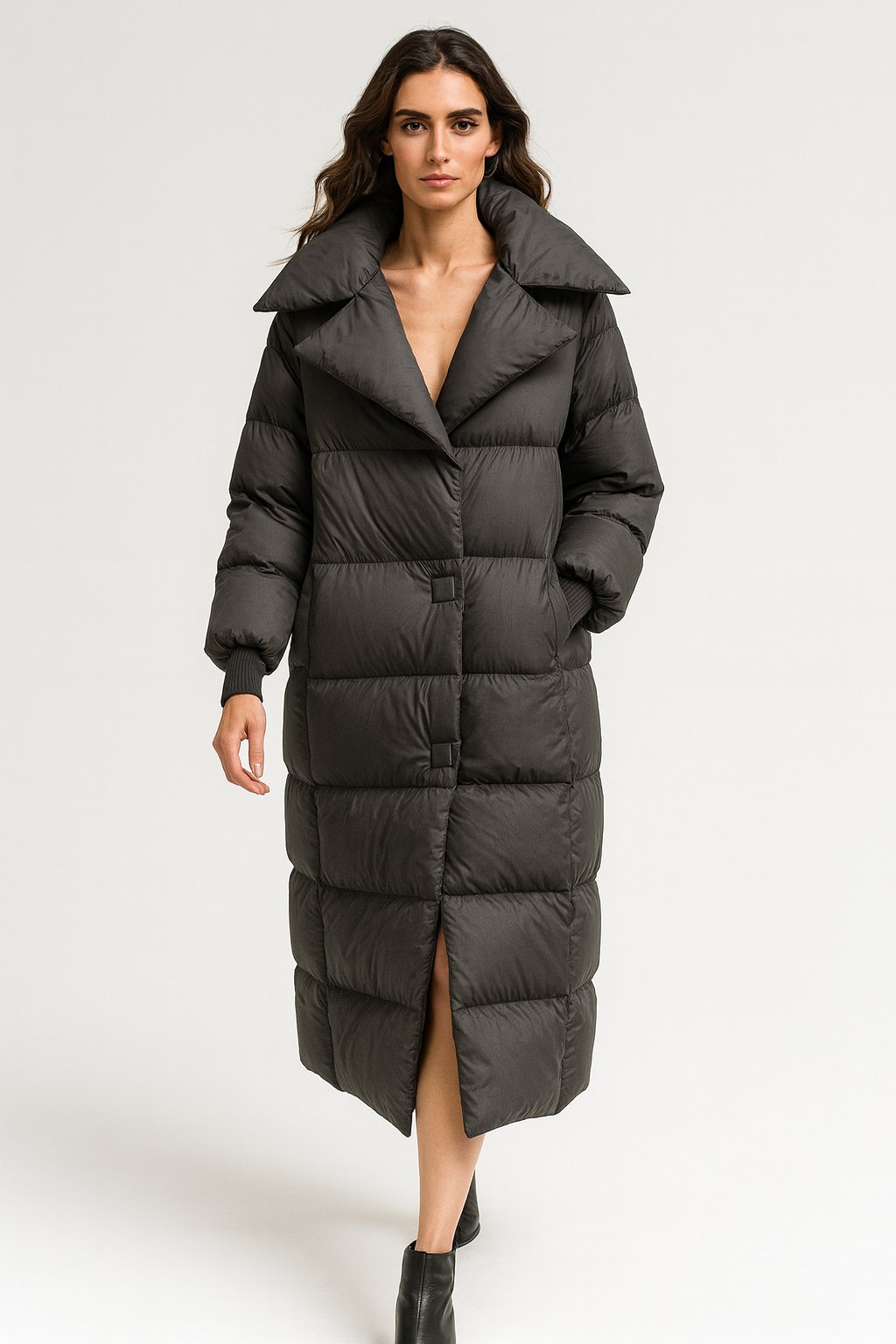 Lang quiltet vinterfrakke til kvinder | Voluminært design | Let og varm