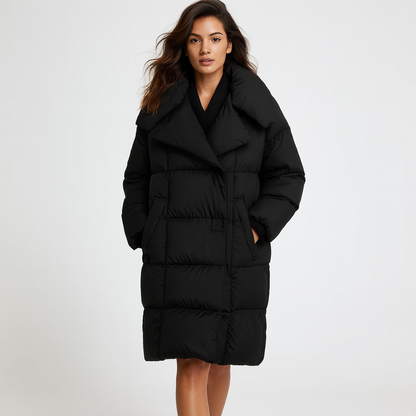 Lang quiltet vinterfrakke til kvinder | Voluminært design | Let og varm