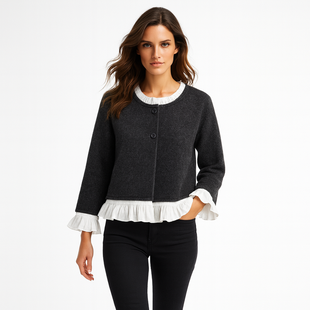 Cardigan til kvinder | Strikket design | Poplin-detaljer og rund hals