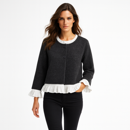 Cardigan til kvinder | Strikket design | Poplin-detaljer og rund hals