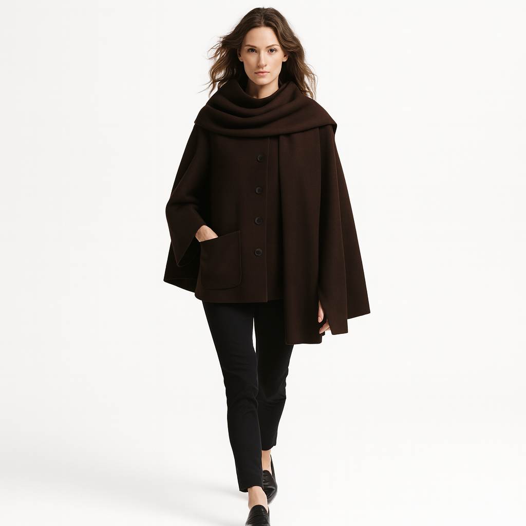 Elegant jakke med integreret sjal og tidløs, minimalistisk silhuet