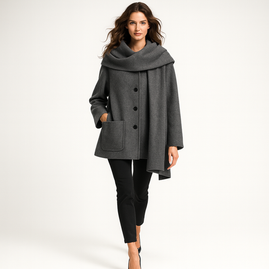 Elegant jakke med integreret sjal og tidløs, minimalistisk silhuet