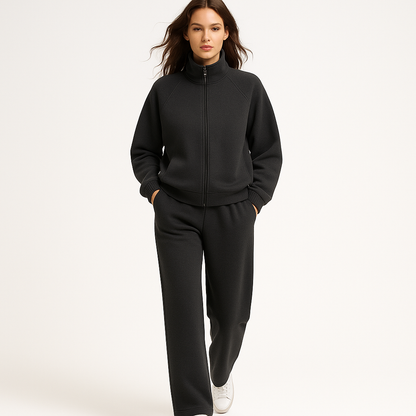 Loungewear-sæt til kvinder | Høj krave | Afslappet pasform og lige bukser