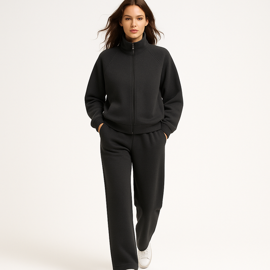 Loungewear-sæt til kvinder | Høj krave | Afslappet pasform og lige bukser