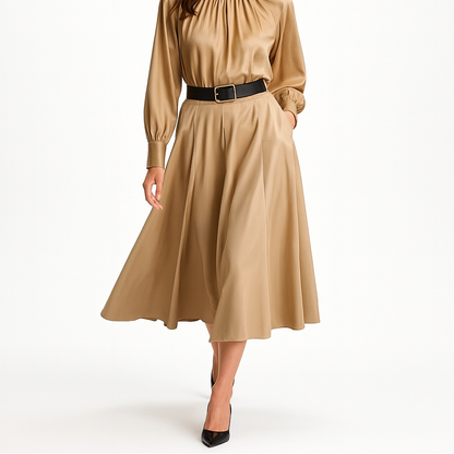 Elegant midi A-line nederdel med bælte til kvinder