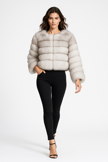 Kort faux fur jakke til kvinder | Varm vinterjakke | Elegant luksusdesign