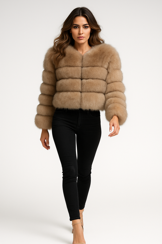 Kort faux fur jakke til kvinder | Varm vinterjakke | Elegant luksusdesign