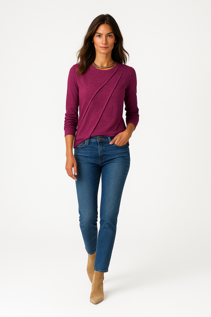 Damebluse med lange ærmer | Rund hals