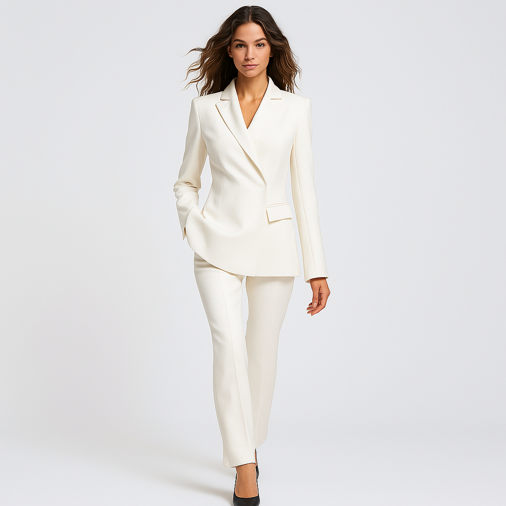 Elegant Hvid Blazer til Kvinder | Åben Ryg | Langærmet | Klassisk Business Jakke