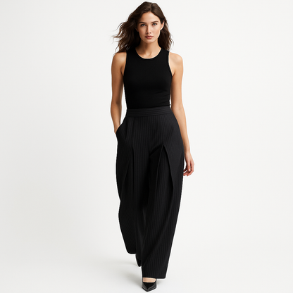 Damebukser med striber | Høj talje og brede ben | Løse, elegante bukser med læg