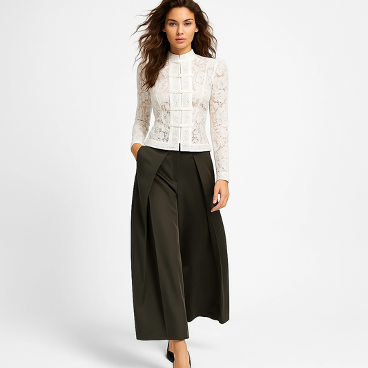 Damebukser med striber | Høj talje og brede ben | Løse, elegante bukser med læg