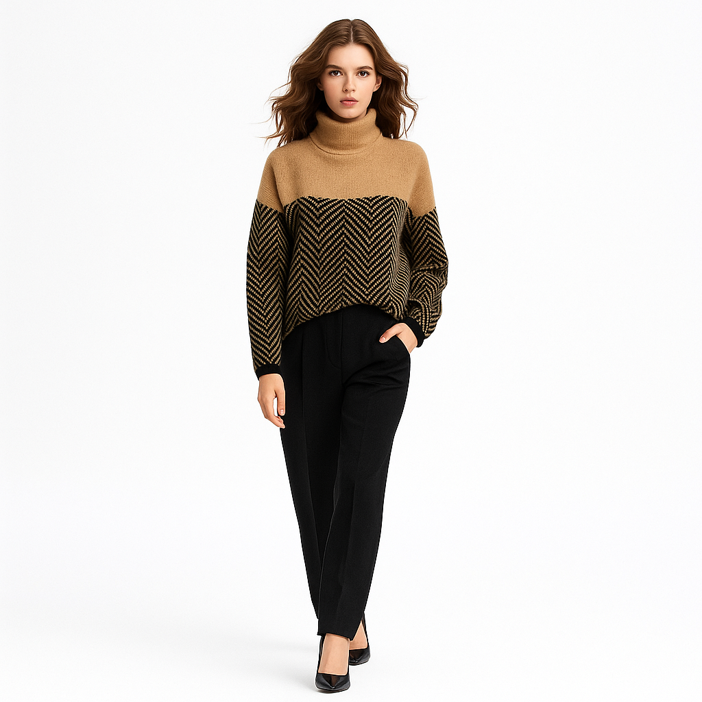 Varm Rullekrave Striktrøje til Kvinder | Tyk Strik med Løst Snit