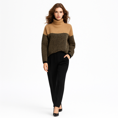 Varm Rullekrave Striktrøje til Kvinder | Tyk Strik med Løst Snit