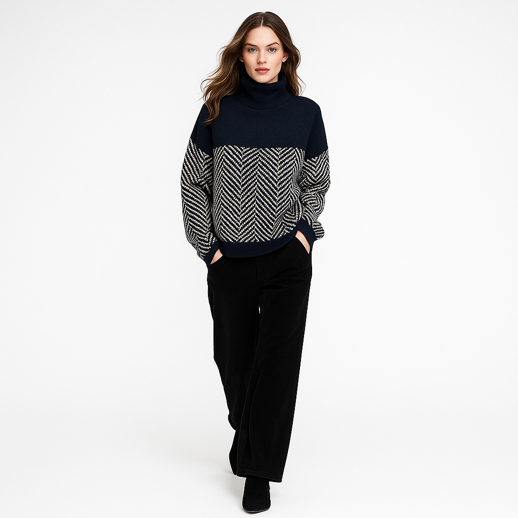 Varm Rullekrave Striktrøje til Kvinder | Tyk Strik med Løst Snit