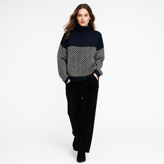 Varm Rullekrave Striktrøje til Kvinder | Tyk Strik med Løst Snit