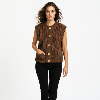 Dame vest i strik | Ærmeløs cardigan