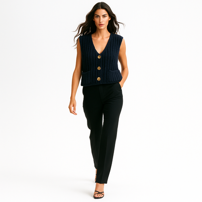 Dame vest i strik | Ærmeløs cardigan