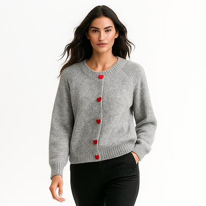 Dame cardigan i uld | Hjerteknapper | Blød varm strik til efterår/vinter