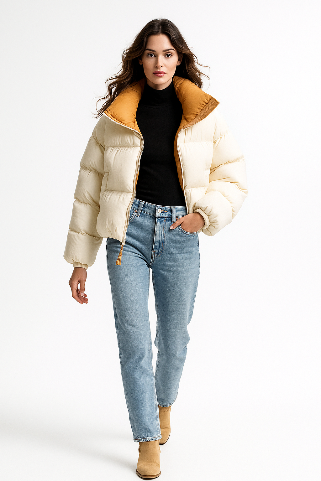 Kvinders kort puffer dunjakke | Vindafvisende | Løs pasform & varm vinterjakke