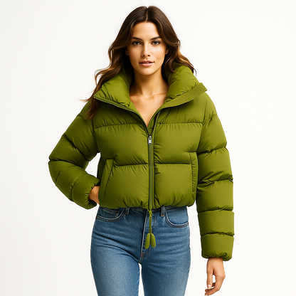 Kvinders kort puffer dunjakke | Vindafvisende | Løs pasform & varm vinterjakke