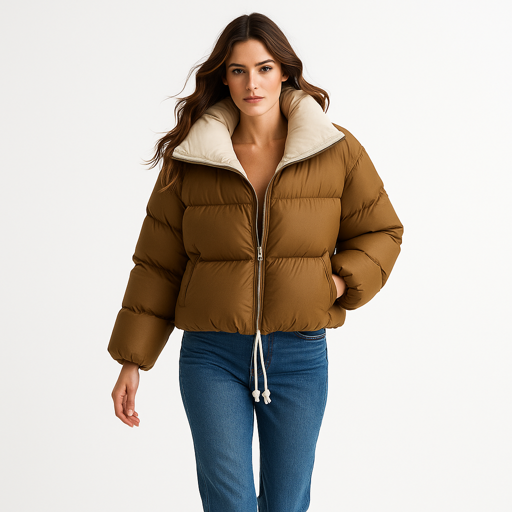 Kvinders kort puffer dunjakke | Vindafvisende | Løs pasform & varm vinterjakke