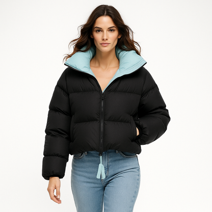Kvinders kort puffer dunjakke | Vindafvisende | Løs pasform & varm vinterjakke