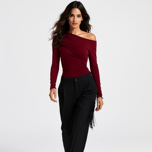 Kvinders Off-Shoulder Langærmet Top | Slim Fit | Elegant & Moderne