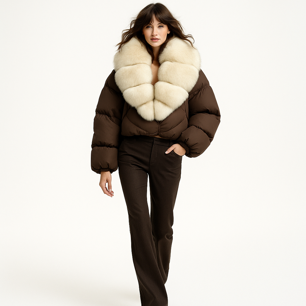 Luxus Dunjakke med Ræv Krave | 90% Andedun | Elegant Vinterkomfort