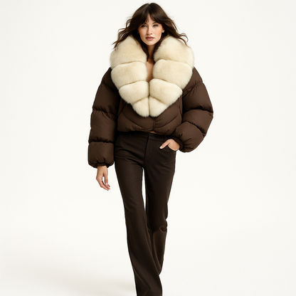 Luxus Dunjakke med Ræv Krave | 90% Andedun | Elegant Vinterkomfort