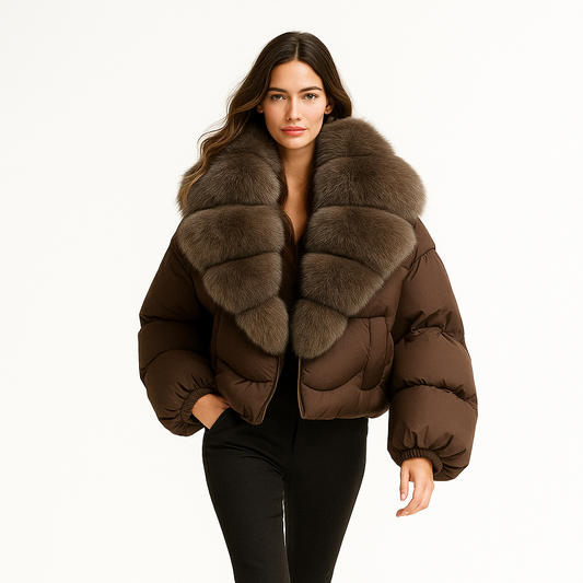 Luxus Dunjakke med Ræv Krave | 90% Andedun | Elegant Vinterkomfort