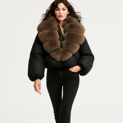 Luxus Dunjakke med Ræv Krave | 90% Andedun | Elegant Vinterkomfort