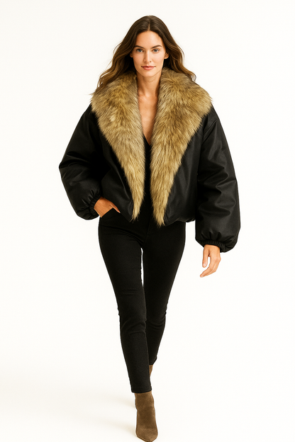 Kort Jakke med Fuskepels | Varm & Trendy | Perfekt til Vinter