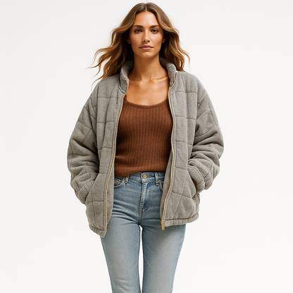 Kvinders quiltet jakke | Blød fleece | Afslappet pasform | Let og varm