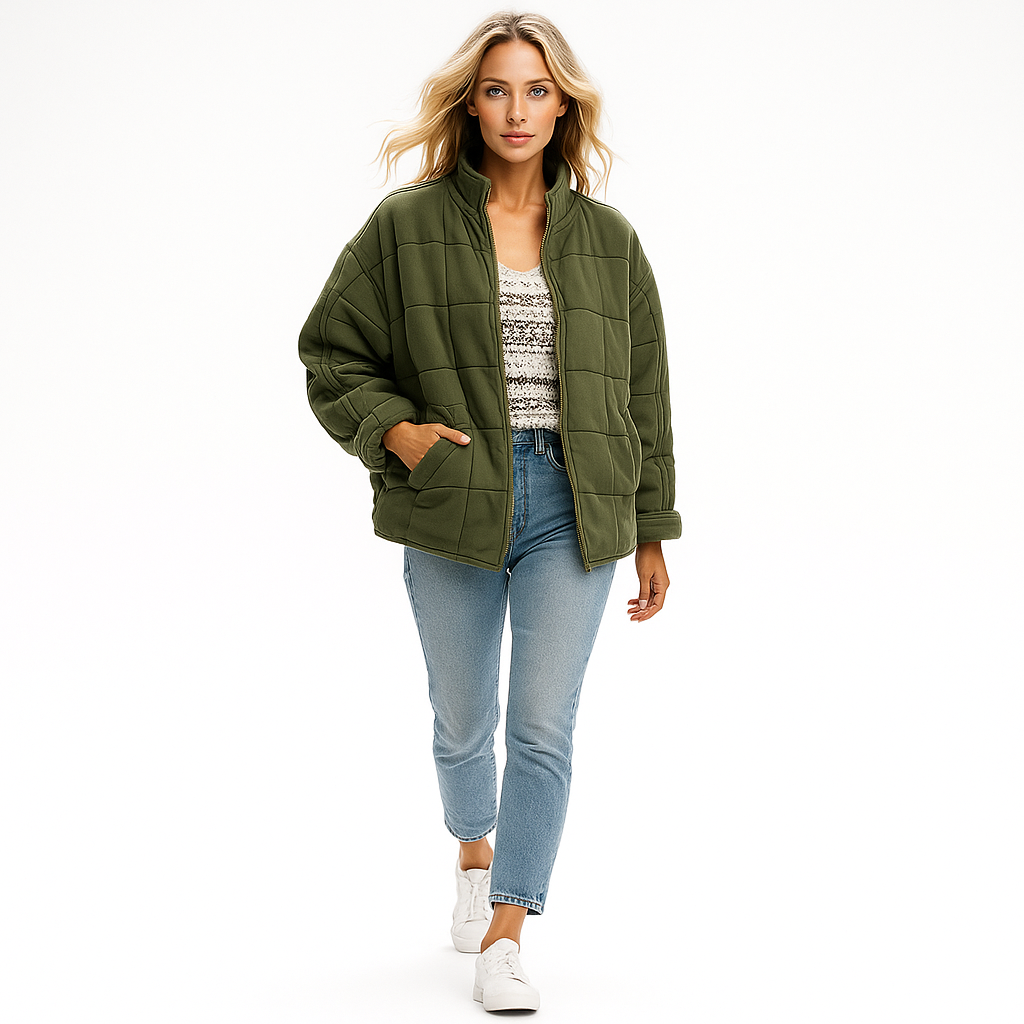 Kvinders quiltet jakke | Blød fleece | Afslappet pasform | Let og varm