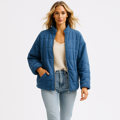 Kvinders quiltet jakke | Blød fleece | Afslappet pasform | Let og varm