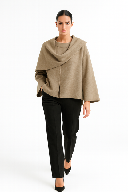 Asymmetrisk damejakke med sjalkrave | Blød pluchekvalitet | Elegant lagdelt design