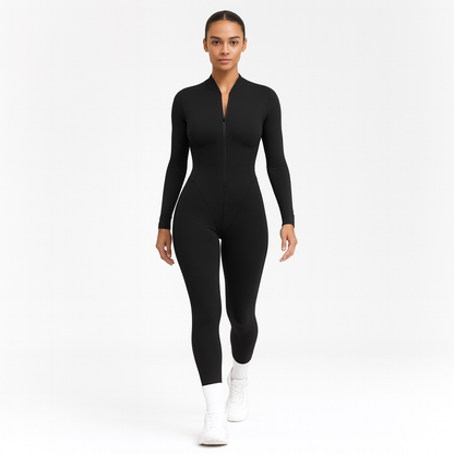 Kvinders sports jumpsuit | Langærmet yogadragt | Figursyet og åndbar pasform