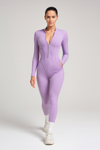 Kvinders sports jumpsuit | Langærmet yogadragt | Figursyet og åndbar pasform