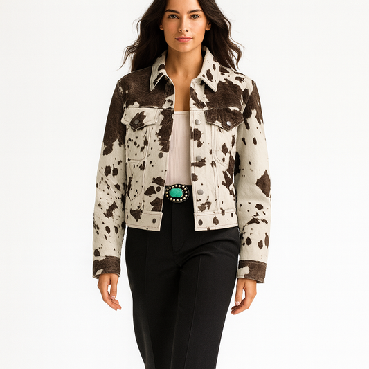 Kort jakke til kvinder | Trendy cow-print design | Langærmet og struktureret pasform