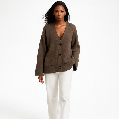 Kvinders Strikket Cardigan med V-udskæring | Elegant og Tidløs | Perfekt til Efterår og Vinter