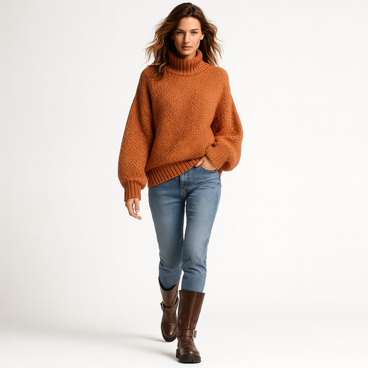 Løs Striktrøje til Kvinder | Blød Rullekrave | Moderne Oversized Pasform