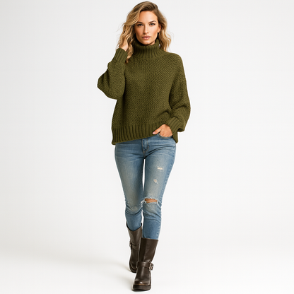 Løs Striktrøje til Kvinder | Blød Rullekrave | Moderne Oversized Pasform