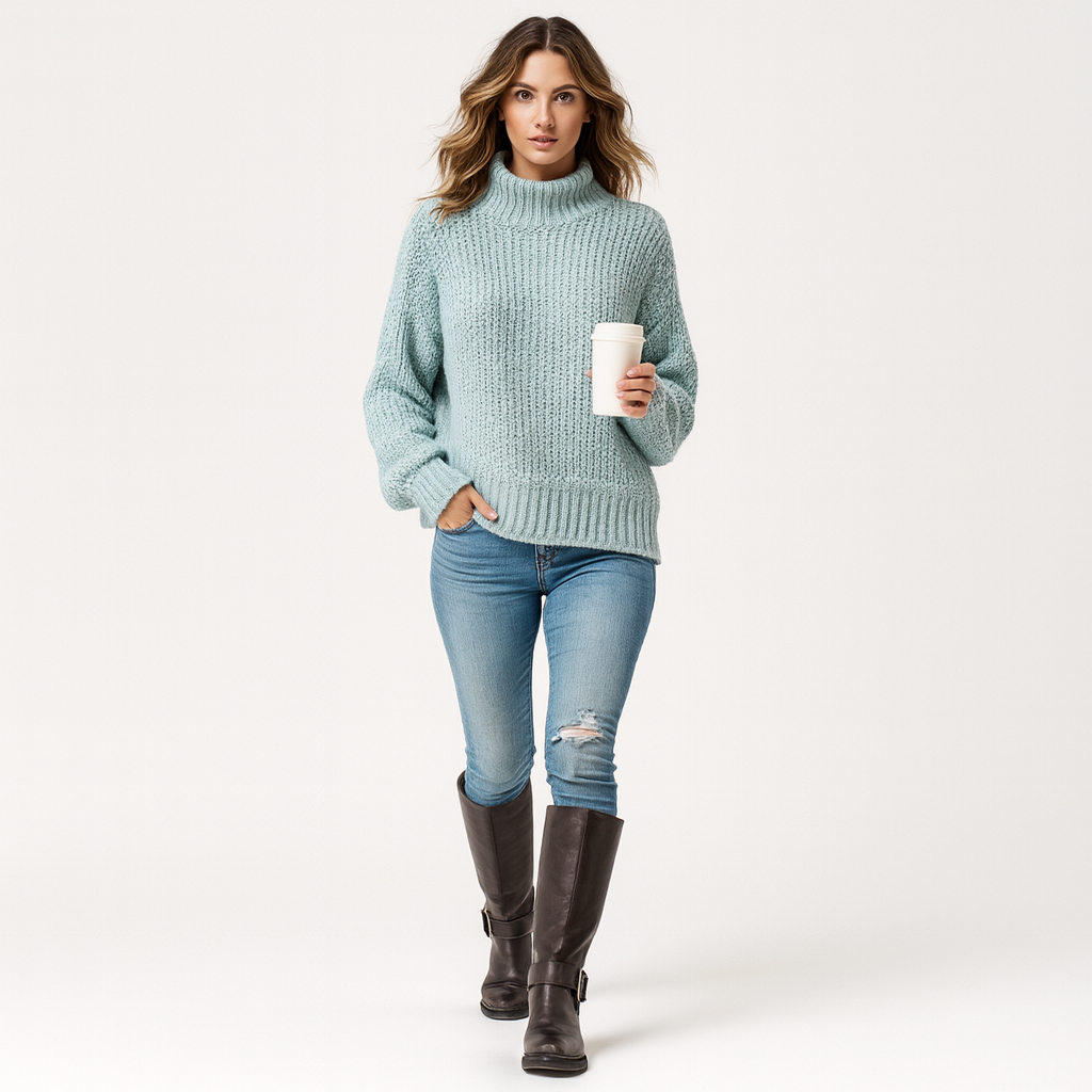 Løs Striktrøje til Kvinder | Blød Rullekrave | Moderne Oversized Pasform