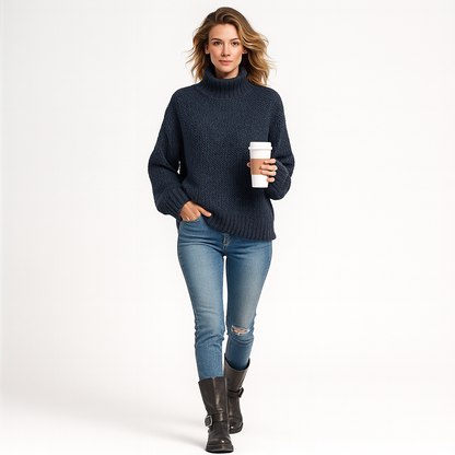 Løs Striktrøje til Kvinder | Blød Rullekrave | Moderne Oversized Pasform