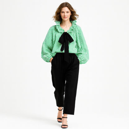 Elegant bluse til kvinder | Flæsekrave med sløjfe | Løs pasform