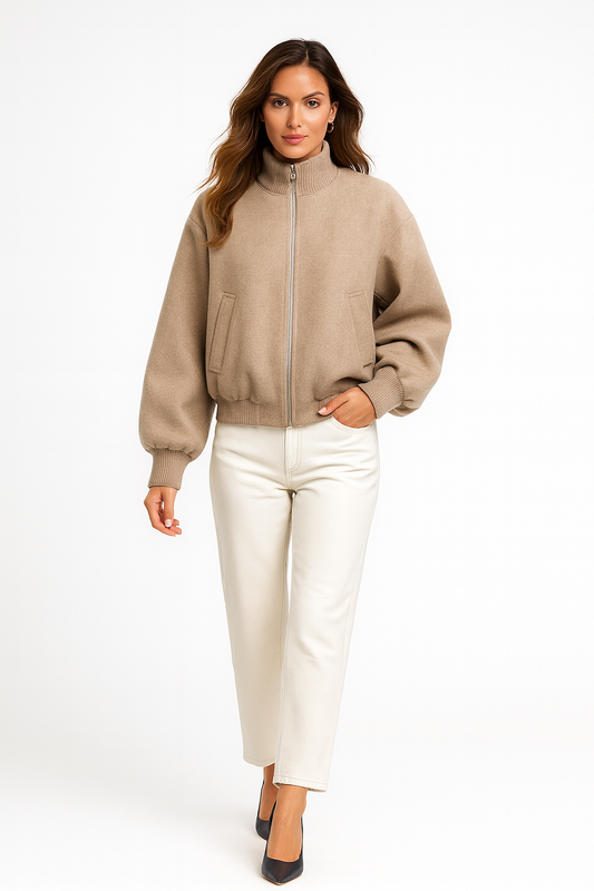 Bomberjakke til Kvinder | Med Geraffede Ærmer | Moderne Kort Jakke til Forår og Efterår