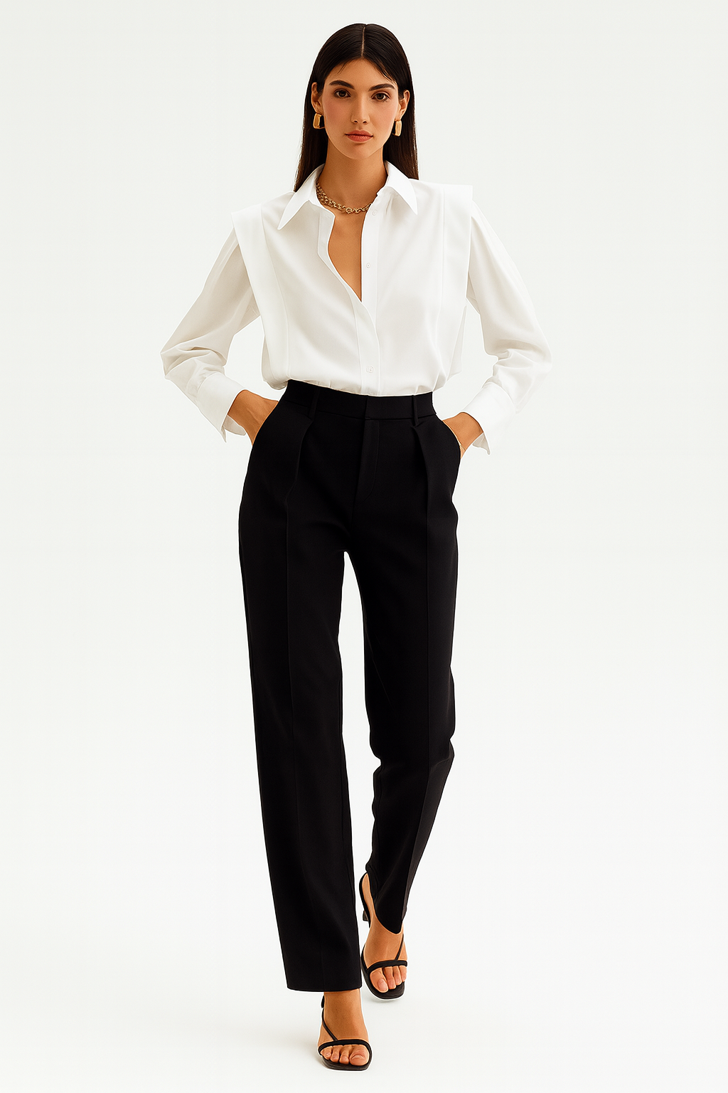 Elegant Skjorte til Kvinder | Strukturdesign med Skulderdetaljer | Klassisk Knaplukning