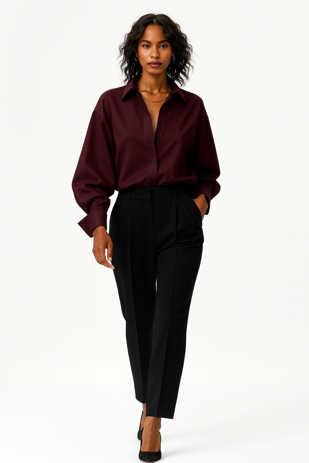 Elegant Skjorte til Kvinder | Strukturdesign med Skulderdetaljer | Klassisk Knaplukning